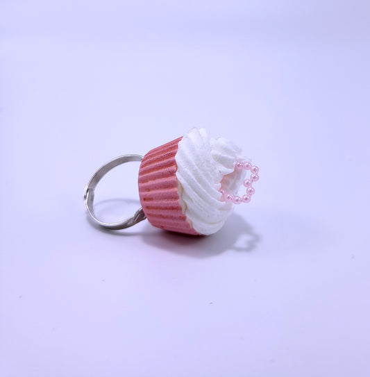 Kawaii Heart Pearl Cupcake Ring