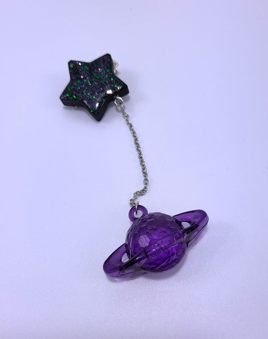 Planet Saturn and Star Dangle Hairclip