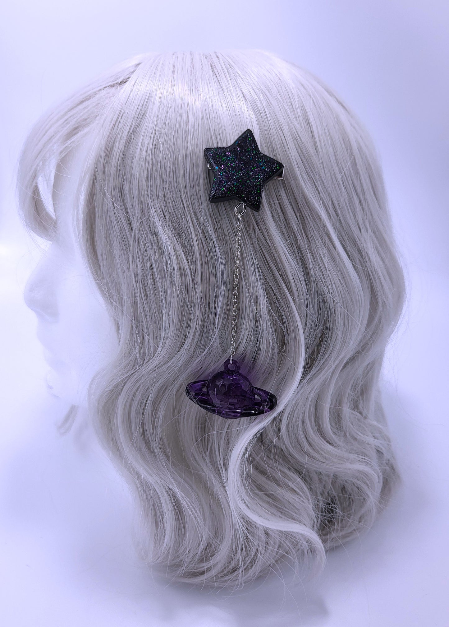 Planet Saturn and Star Dangle Hairclip