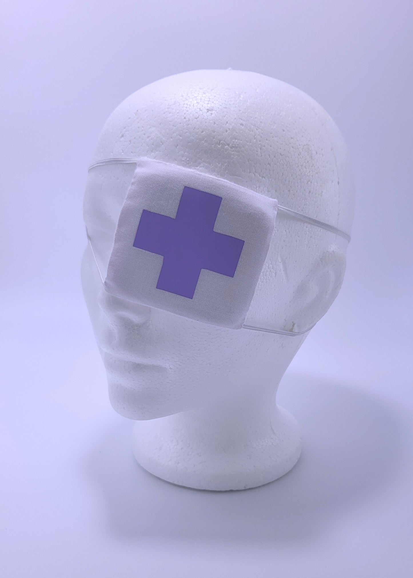 White Square Medical Eyepatch with a Purple Cross