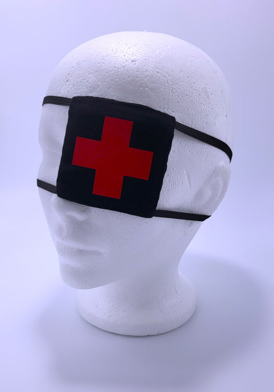 Black Square Medical Eyepatch With a Red Cross