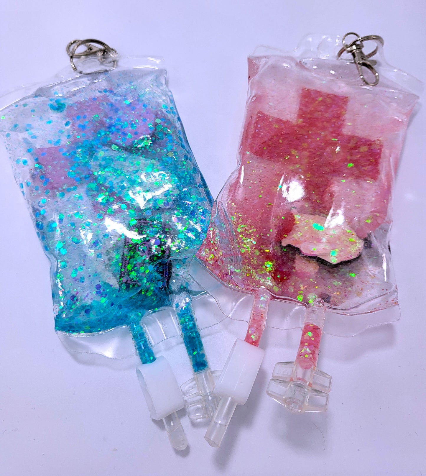 Red and Pink Blood Bag Shaker Keychain