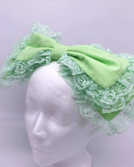 Green Three Tiered Handmade Lolita Bows tea party bow gothic headdress