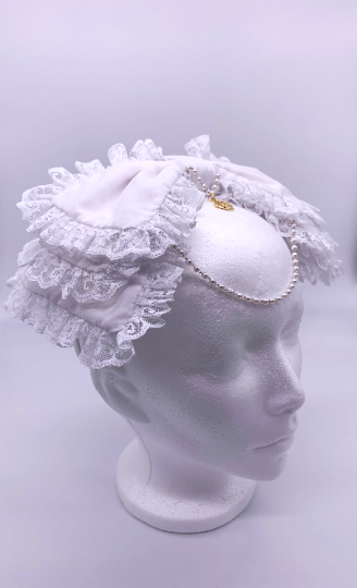 White with pearl chain and cross Three Tiered Handmade Lolita Bows tea party bow gothic headdress